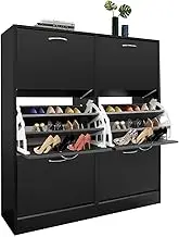 Wood Shoe Cabinet 54 Pairs Shoes Rack Wooden Storage 3 Tier Adjustable Shelves Organiser Cupboard Black