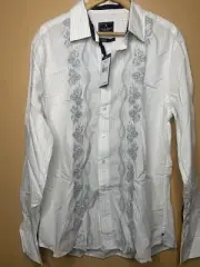 Marc Ecko Men's Size Large Shirt Button Up White Pinstriped Collared Long Sleeve