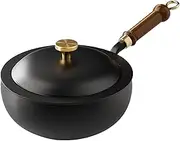 Old Cooking Pot - Portable Handmade Iron Wok with Lid, Wooden Gripper Cookware, Non-Stick Belly Pan, Kitchen Pots Pot for Home Kitchen, Outdoor Camping, Apartments, Induction Cooker