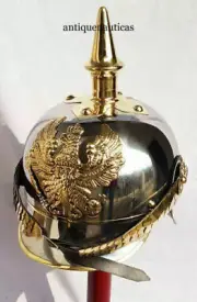 WWI German Steel & Brass Prussian Fr Badge Officer Pickelhaube Helmet With Stand