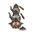 Turkish Copper Teapot Tea Kettle Set with Heater, Camping Tea Kettle Warmer