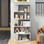 CostwayGeometric S-Shaped Bookcase with Anti-Toppling Device for Living Room/ Home/ Office-White