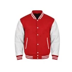"Men’s Varsity Jacket Letterman Baseball Bomber White Genuine Leather Sleeves"