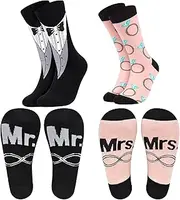 [Colexy] Wedding Socks 2 Pairs Mr & Mrs Socks Groom and Bride Cuddly Socks Wedding Engagement Socks Funny Socks Wedding Socks for Bride and Groom One Size Wedding Gifts Bride and Groom, Black, Pink, 37-48