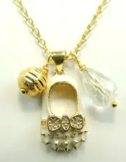 White Shoe Rhinestones Handmade Chain Necklace Crystal Briolette Bridal