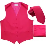 New Men's Hot pink formal vest Tuxedo Waistcoat_2.5" necktie & hankie wedding