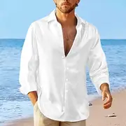 Men's Shirt Satin Shirt Casual Shirt Button Up Shirt Untucked Shirts Black White Blue Red Green Long Sleeve Plain Lapel Vacation Daily Clothing Apparel Cotton