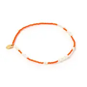 Poppy Pearl & Glass Beaded Anklet - Orange