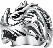 [SCOCCA] S925 Sterling Silver Shenlong Men's Ring, Open And Adjustable Vintage Skeleton Shenlong Ring