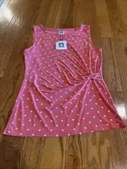 NWT Anne Klein Dress Tank Top/ Medium/ Peach W/ White Polka Dots