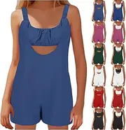 [Ｗoowayo] Prime Shopping Online Womens Summer Romper Sexy Sleeveless with Built in Bras Padded Overalls One-Piece Beach Vacation Jumpsuit Casual Onesie Workout Athletic Outfits