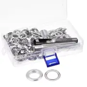 Grommet Kit 100 Sets Copper Eyelets with 3pcs Tool, 10mm Inside Dia. Silver Tone