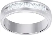 [JewelryWeb] 925 Sterling Silver Mens Princess cut CZ Simulated Diamond Wedding Band Ring 6.3mm Long-Wedding-Band for Men
