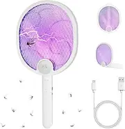Foldable Electric Fly Swatter Racket, USB Rechargeable with 1200mAh Battery, Large 2 in 1 Bug Zapper Racket, Fly Killer and Mosquito Trap Lamp, for Indoor and Outdoor Home Backyard Patio Camping