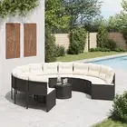 Garden Sofa with Table and Cushions Settee Couch Half-Round Poly Rattan vidaXL
