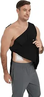 [Codida] Cotton Men's Post Shoulder Surgery Tank Top Clothes After Rotator Cuff Surgery Chemo Port Access Shirt with Snaps, Black, X-Large