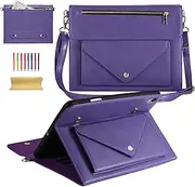 Dteck iPad 9th/8th/7th Generation 10.2 Inch Case 2021/2020/2019,Premium PU Leather Folio Stand Pockets Cover with Apple Pencil Holder Shoulder Hand Strap Full Protective Handbag Business Gift,Purple