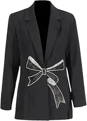 [Zadaos] Women's White Blazer with Sequin Bow Detail Black Embellished Formal Suit Jackets