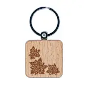 Poinsettia Corner Engraved Wood Square Keychain Tag Charm