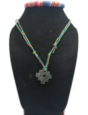 Peruvian Handmade Macramé Necklace Woven in Thread with Inca Chakana