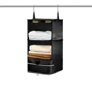Foldable Storage Shelf Travel Packing Cube Portable Hanging Wardrobe Clothes Organizer-Black