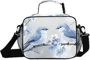 Birds Branch Blue Insulated Lunch Box for Women Men - Ideal for Work, Picnics - Includes Adjustable Shoulder Strap