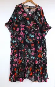 New Taking Shape Dress 18 Womens Floral Midi Drawstring Waist Tiered Black Pink