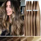 Tape In Skin Weft Human 100% Remy Hair Extensions Full Head Russian Highlight US