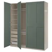 PAX / GRIMO wardrobe combination, grey-beige/grey-green, 200x60x236 cm