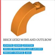 LEGO! NEW-ORANGE-BRICK 1X3X2 W/INS AND OUTS.BOW-QTY 6