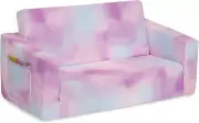Cozee Flip-Out Sofa - 2-In-1 Convertible Sofa to Lounger for Kids, Pink Tie Dye