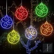 6 Pcs 12 Inch Solar Christmas Outdoor Light Decoration Christmas Hanging Ball LED Waterproof 60 Light with 8 Flicker Modes for Garden Tree Holiday Party Fireplace Decor