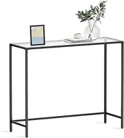 VASAGLE 39.4 Inches Console Table, Tempered Glass Sofa Table, Modern Entryway Table, Metal Frame, Easy to Assemble, Adjustable Feet, for Living Room, Hallway, Black ULGT026B01