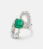 [Yeprem] Yeprem Reign Supreme 18kt white gold ring with emerald and diamonds N silver