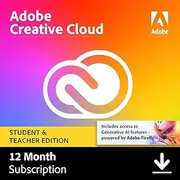 Adobe Creative Cloud All Apps Student & Teacher - 20+ Desktop & Mobile Apps - Gen AI Features - Validation Required - 1 Year Subscription [Digital Download]