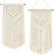 Dahey 2 Pcs Macrame Wall Hanging Small Woven Tapestry Wall Art Decor - Beautiful for Boho Home Decor, Apartment, Nursery, Party Decorations, 16.5" L x 10" W and 17.5"x 10"W, Small