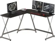 L Shaped Desk Computer Home Office Corner Black Glass Top Workstation Espresso