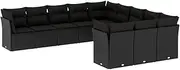 vidaXL 11-Piece Garden Sofa Set with Cushions, Black Poly Rattan Outdoor Lounge Modular Sofa, Comfortable Patio Furniture