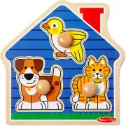 Melissa & Doug Pets Jumbo Peg Wooden Puzzle; Animal Puzzles, Peg Puzzles for Tod