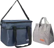 Insulated Esky Cooler Bag Set of 2 Bags - Large 22L - Hard Base & Pockets, Small 7L Lunch Cooler Bag - Picnic/Work Lunch, Outdoor BBQ, Hiking, Beach Party, Travel Chiller Bag/Hot Bag -Soft Cooling Bag