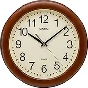CASIO IQ-136-5JF Brown Analog Wood Grain Wall Clock, 11.6 inches (29.5 cm), Silent, Continuous Second Hand