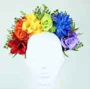 Pride Rose Orchid Rainbow Flower Floral Fascinator Headband Mardi Gras