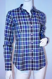 $190 THEORY Top BOYFRIEND Shirt LEONIE Checkered ( S )