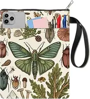 craspire 11 x 8.6 Inch Book Cover Moths Insects Plant Protection Book Covers Pocket Books Washable Fabric Bag Handle with Zip Additional Front Pocket for Book Lovers Readers