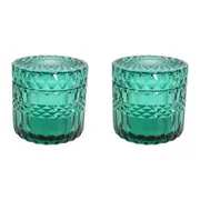 2x LVD Glass Trinket Box Storage Home Tabletop Decor Round Vers Small 9cm Azure