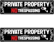 2 Pcs Private Property No Trespassing Metal Sign, Private Property Signs Warning Signs Reflective Aluminum Metal Sign for House Door Fence Gate