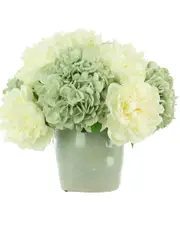 Creative Displays Seafoam Hydrangeas & White Peonies In Seafoam Ceramic Vase