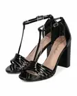 Breckelles Aniston-17 Black Patent PU Open Toe T-Strap Block Heel Retro Sandal