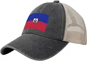 [Generic] Flag of Haiti Cowboy Mesh Baseball Cap for Haitian Man Woman Outdoor Adjustable Denim Hat