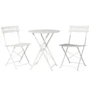 Gardeon 3PC Outdoor Bistro Set Steel Table and Chairs Patio Furniture White